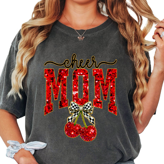 Cheerleader mom cherry coquette bow shirt, Pepper Comfort Colors tee, view 5