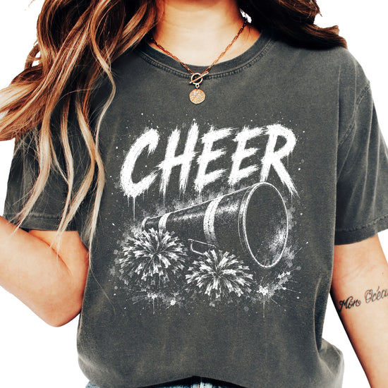 Cheer megaphone and pom poms graphic tee in Pepper, detail view