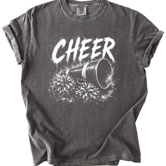Cheer megaphone and pom poms graphic tee in Pepper, styled view