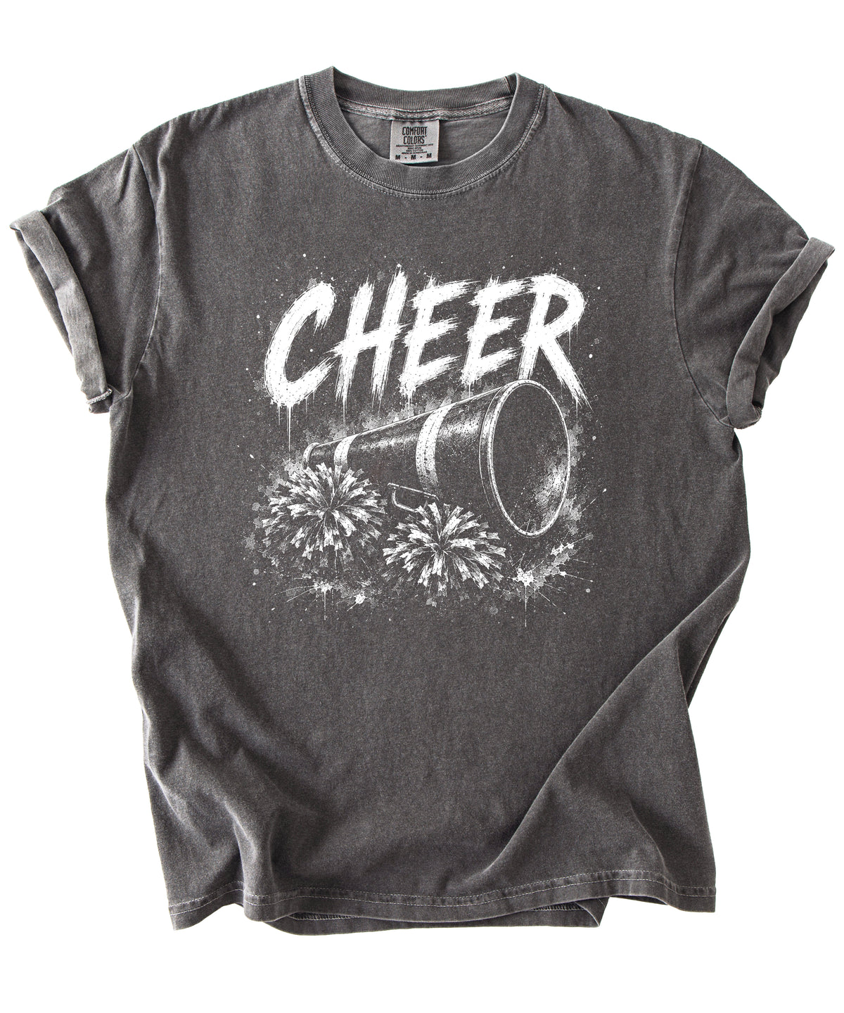 Cheer megaphone and pom poms graphic tee in Pepper, styled view