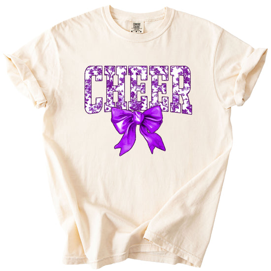 Cheer purple floral coquette bow shirt, Ivory, view 2