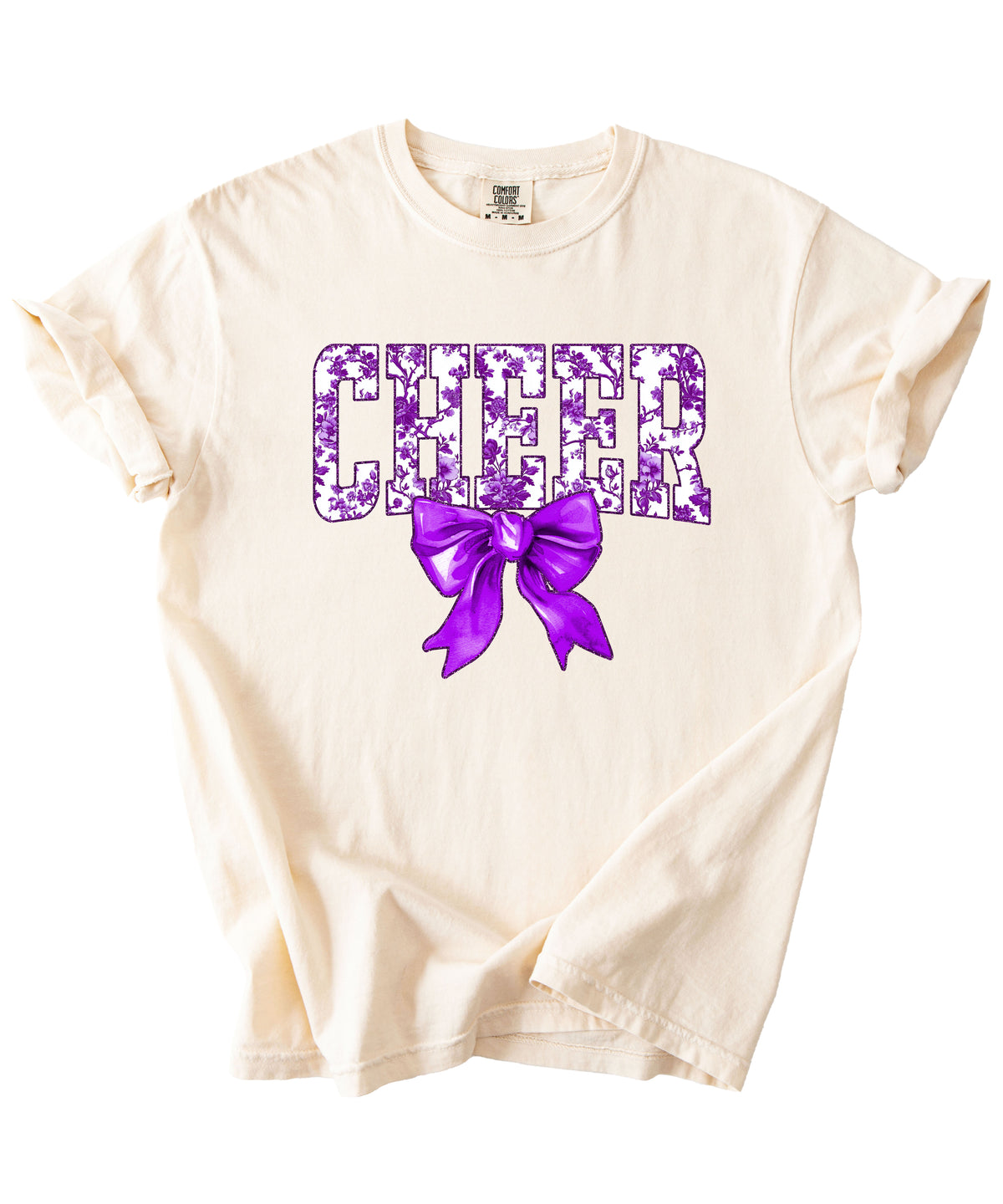 Cheer purple floral coquette bow shirt, Ivory, view 2