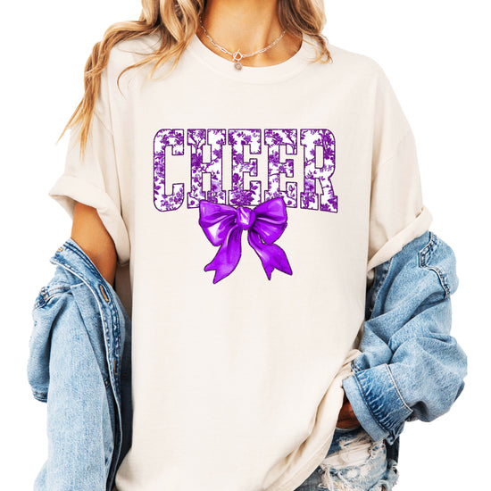 Cheer purple floral coquette bow shirt, Ivory, view 3