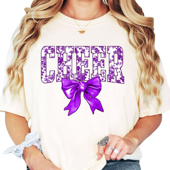 Cheer purple floral coquette bow shirt, Ivory, view 4