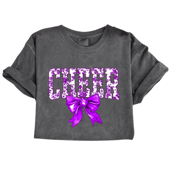Cheer purple floral coquette bow shirt, Pepper, view 2