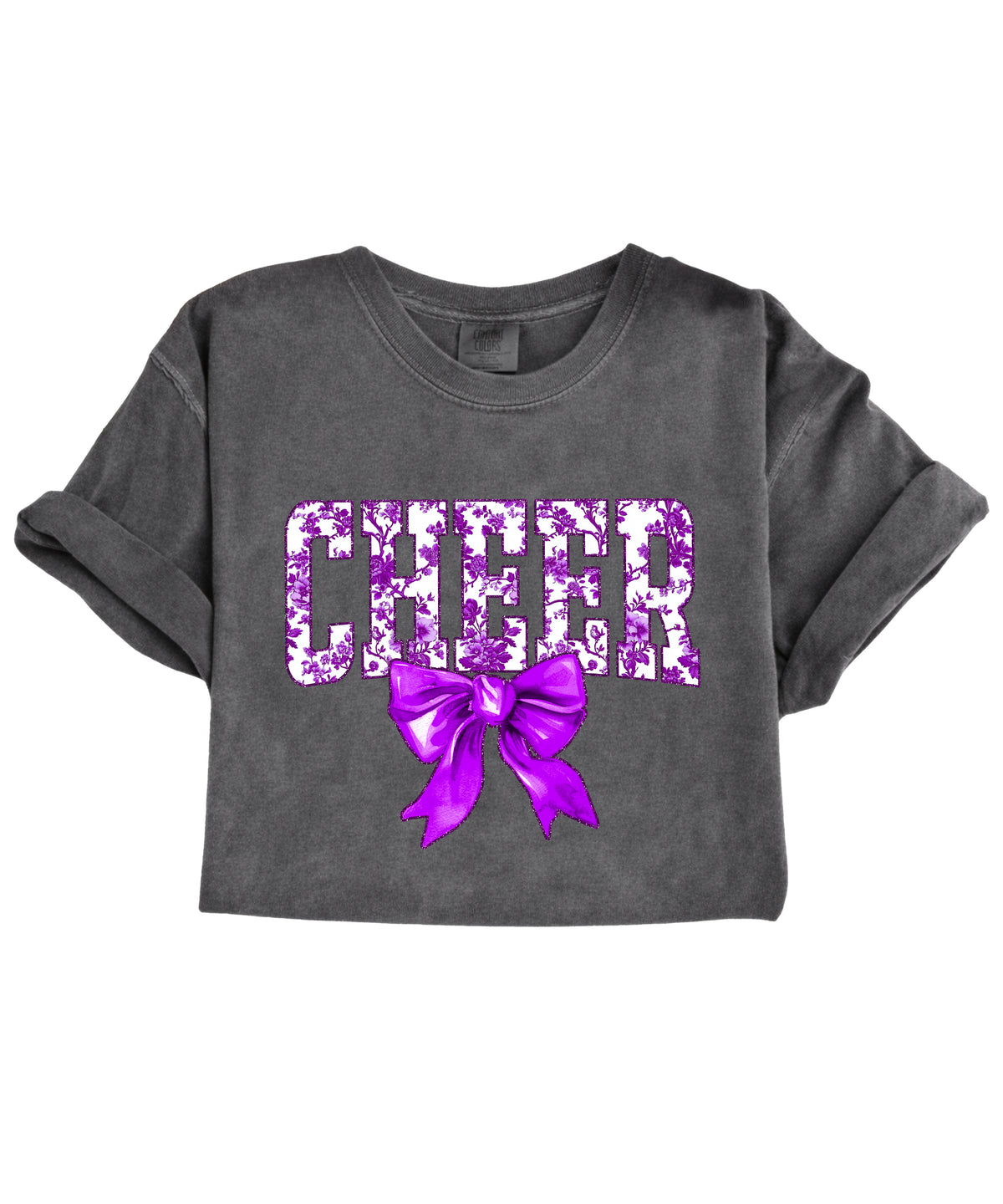 Cheer purple floral coquette bow shirt, Pepper, view 2