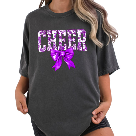 Cheer purple floral coquette bow shirt, Pepper, view 3