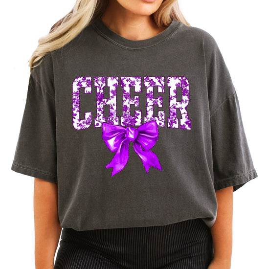 Cheer purple floral coquette bow shirt, Pepper, view 4