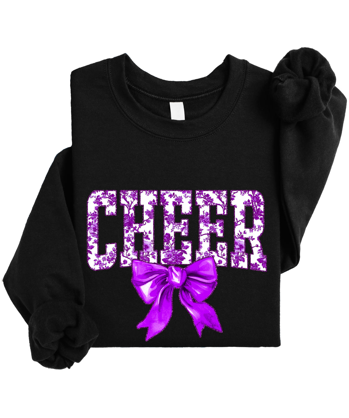 Black purple cheer bow sweatshirt lifestyle