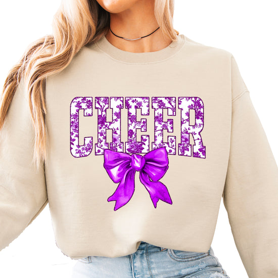 Sand purple cheer bow sweatshirt front view