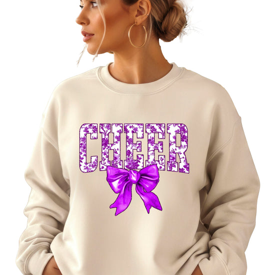 Sand purple cheer bow sweatshirt detail