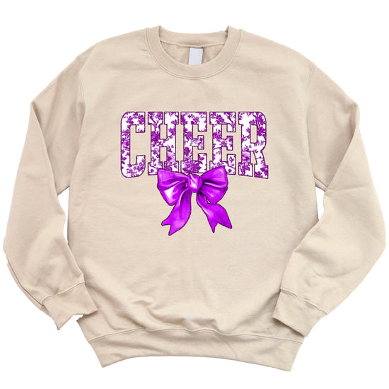 Sand purple cheer bow sweatshirt lifestyle