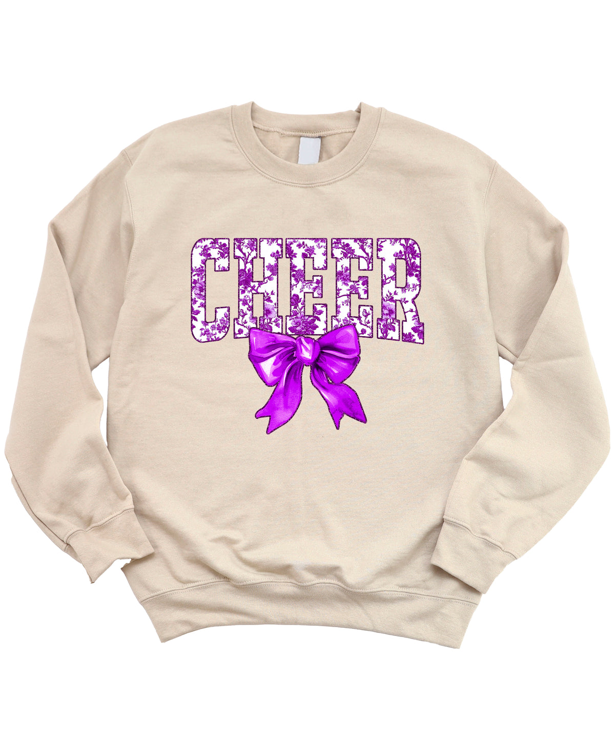 Sand purple cheer bow sweatshirt lifestyle
