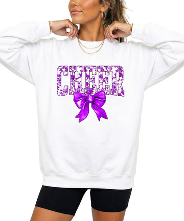 White purple cheer bow sweatshirt front view