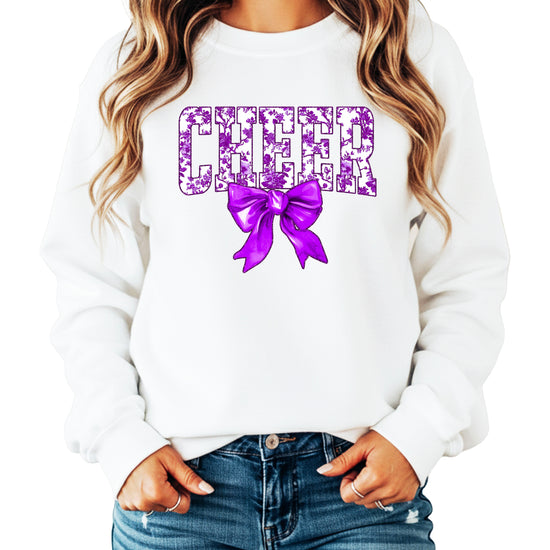 White purple cheer bow sweatshirt styled
