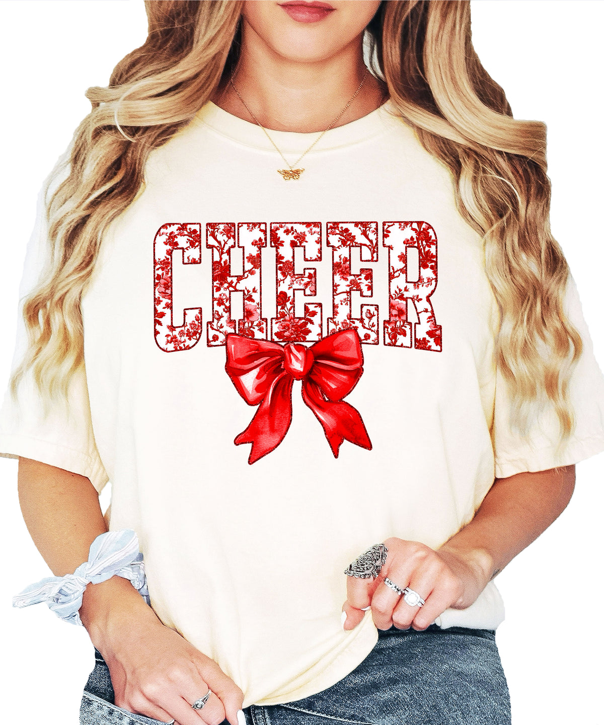Cheer red floral bow shirt in Ivory, second view