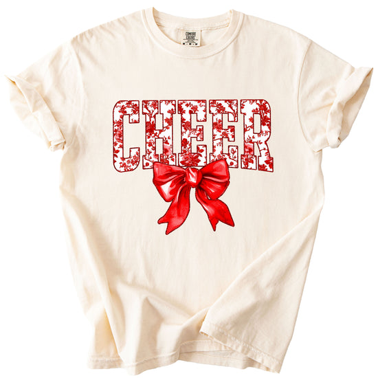Cheer red floral bow shirt in Ivory, lifestyle view