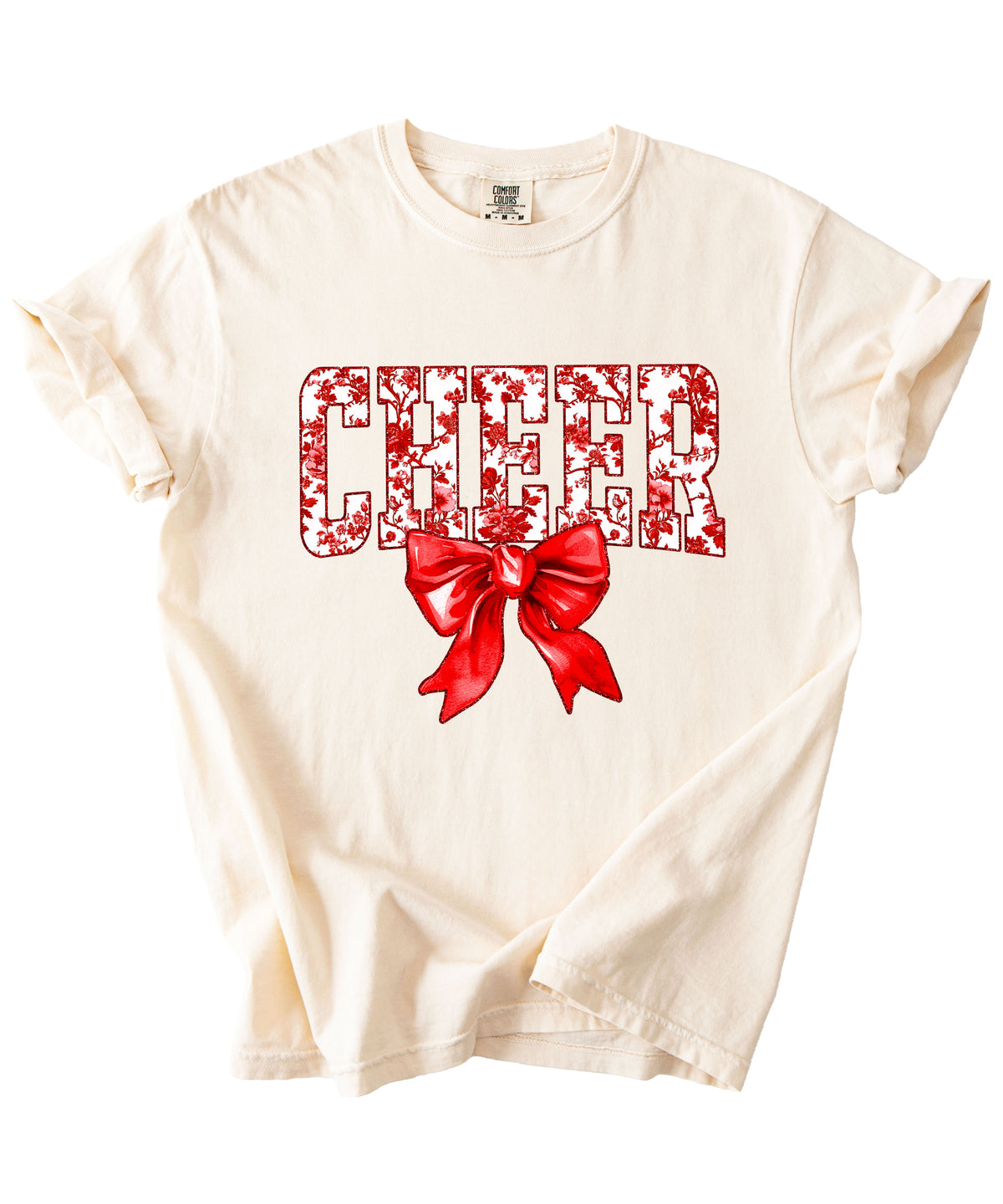 Cheer red floral bow shirt in Ivory, lifestyle view