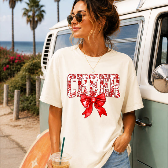 Cheer red floral bow shirt in Ivory, detail view