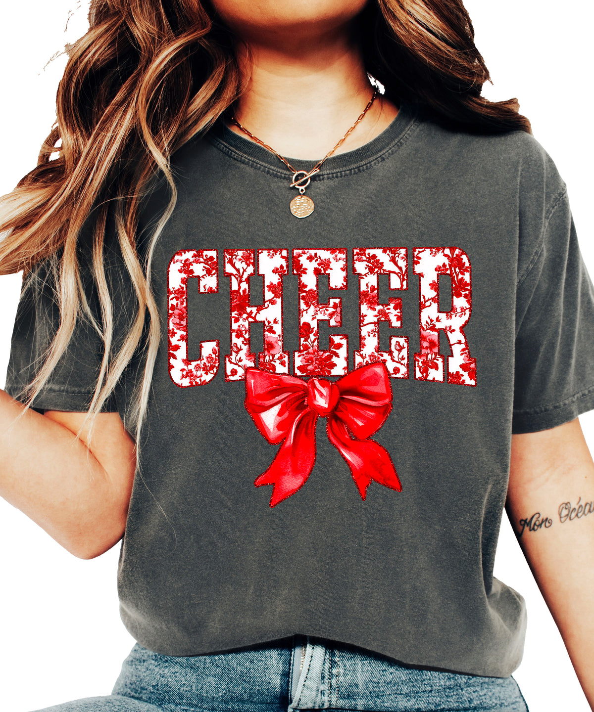 Cheer red floral bow shirt in Pepper, second view
