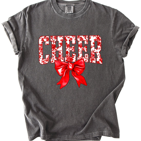 Cheer red floral bow shirt in Pepper, lifestyle view