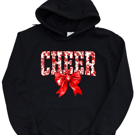 Cheer red floral bow hoodie for women and teen girls, Black hoodie, additional view 4