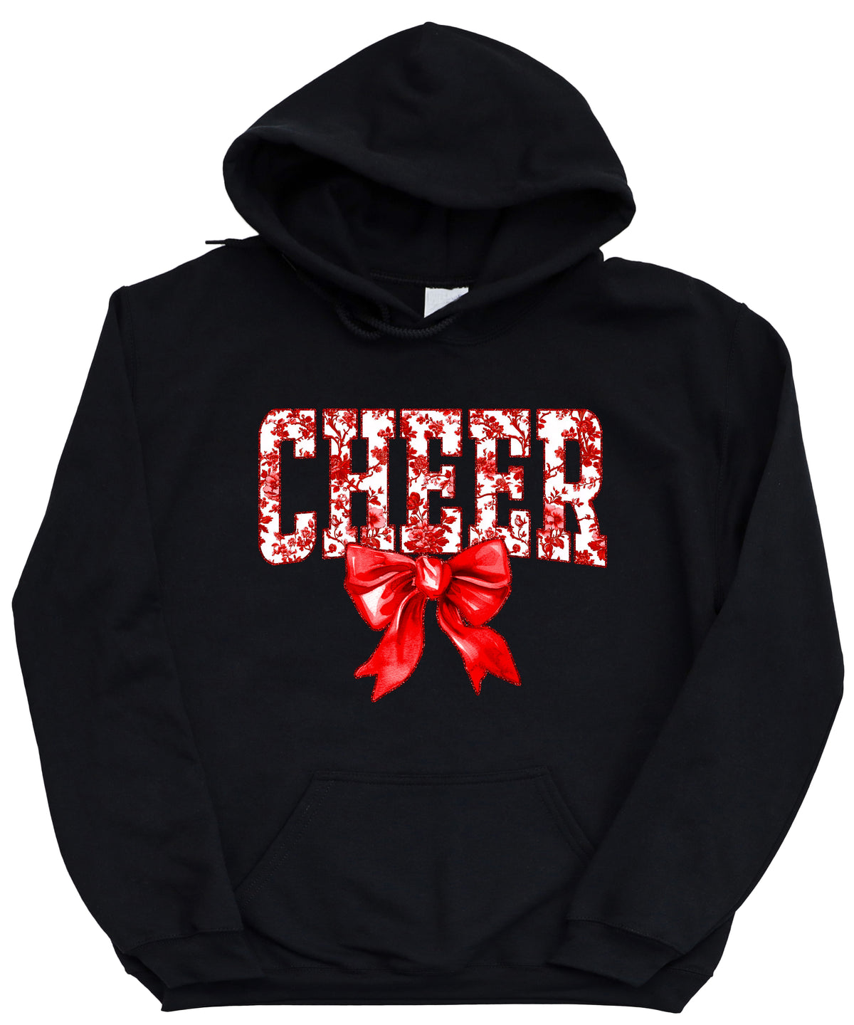 Cheer red floral bow hoodie for women and teen girls, Black hoodie, additional view 4