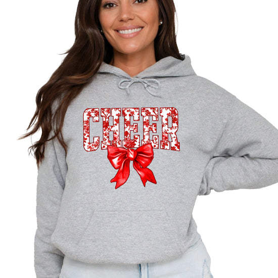 Cheer red floral bow hoodie for women and teen girls, Gray hoodie, additional view 2