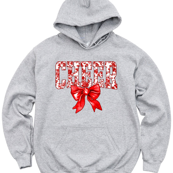Cheer red floral bow hoodie for women and teen girls, Gray hoodie, additional view 4