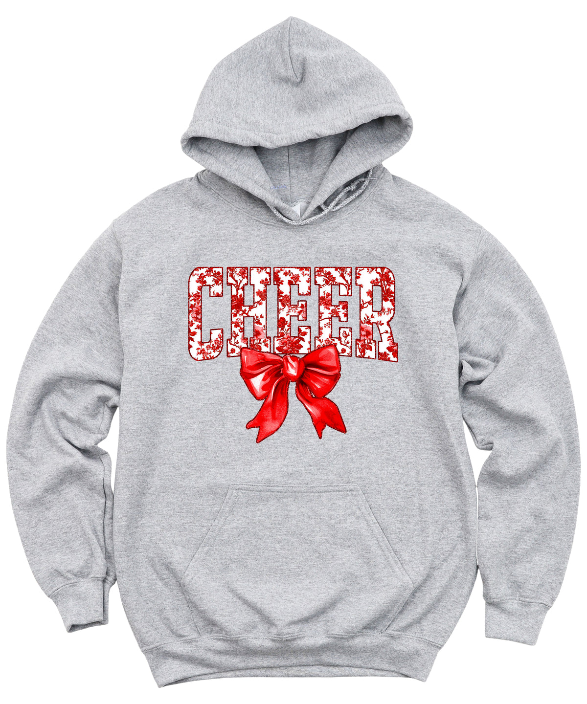 Cheer red floral bow hoodie for women and teen girls, Gray hoodie, additional view 4