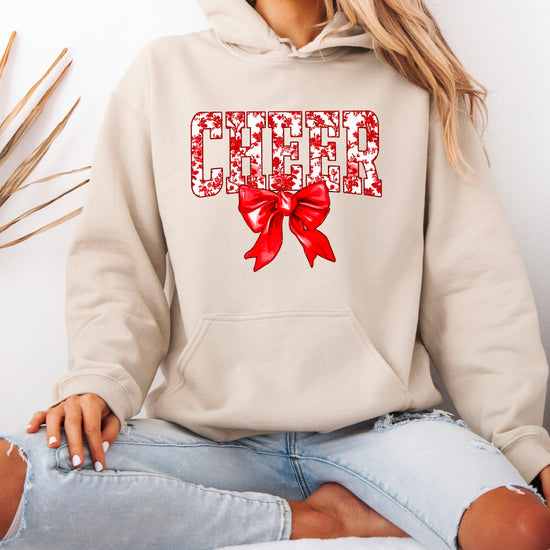 Cheer red floral bow hoodie for women and teen girls, Sand hoodie, additional view 2