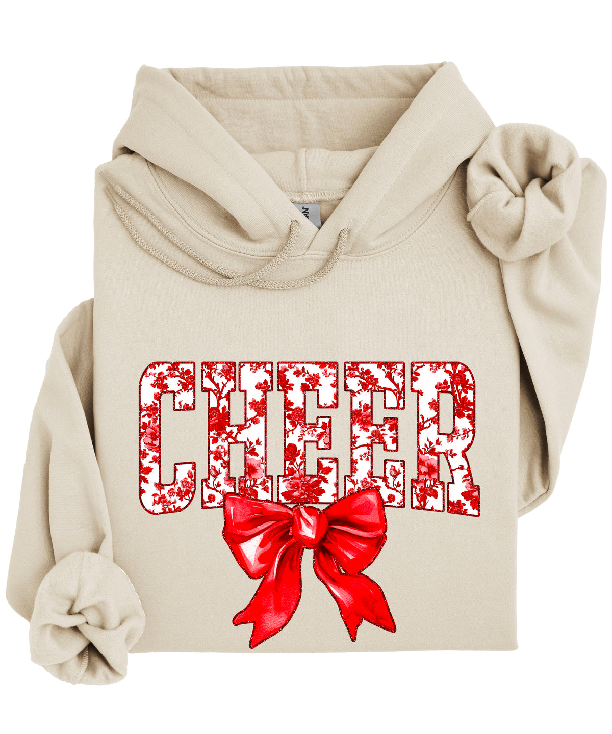 Cheer red floral bow hoodie for women and teen girls, Sand hoodie, additional view 4
