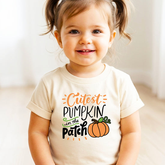 Cutest Pumpkin in the Patch Natural shirt graphic close up