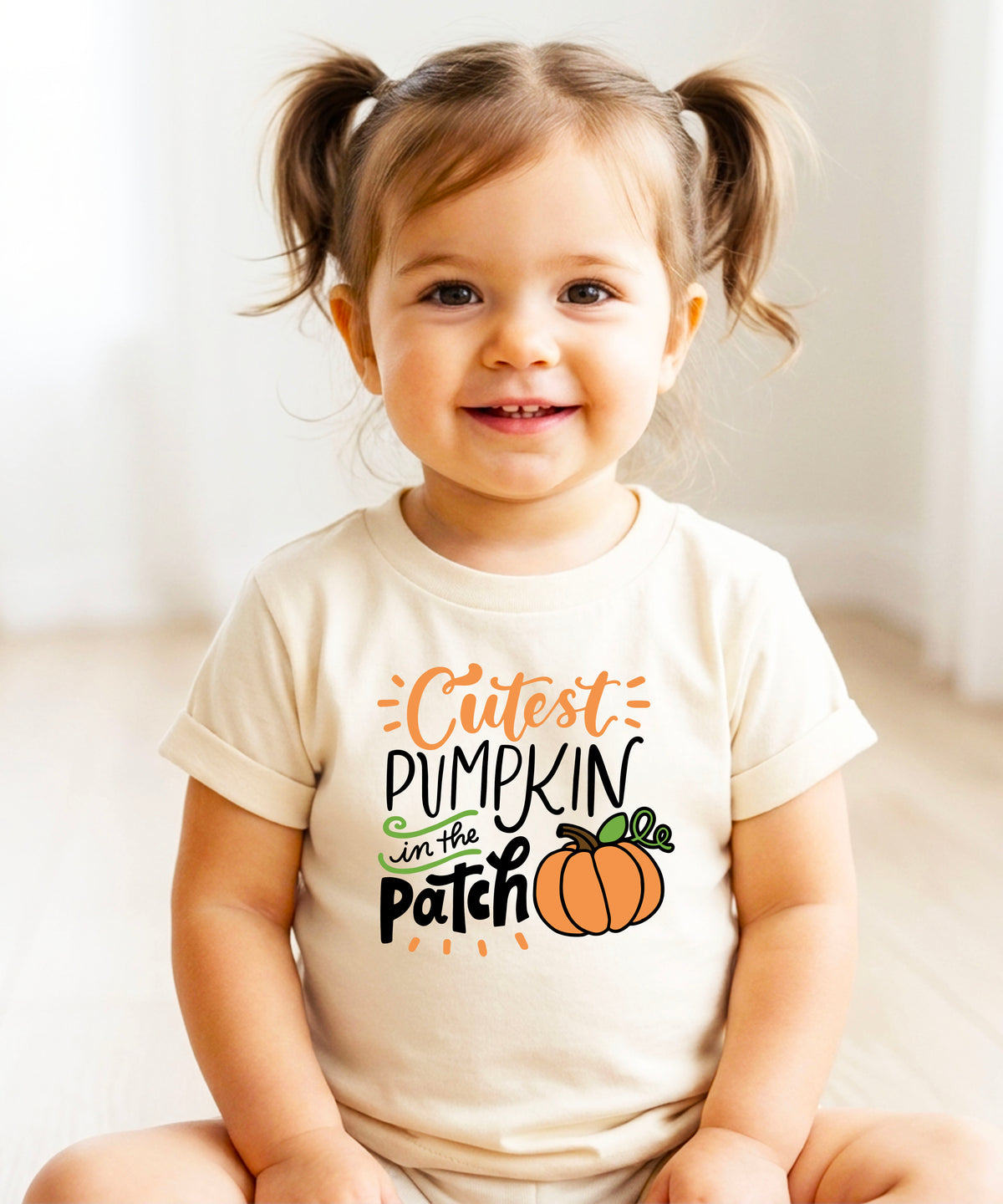 Cutest Pumpkin in the Patch Natural shirt graphic close up