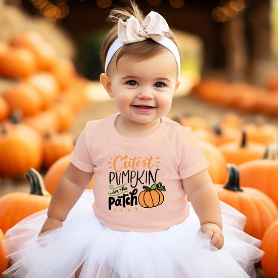 Cutest Pumpkin in the Patch Peach shirt detail view