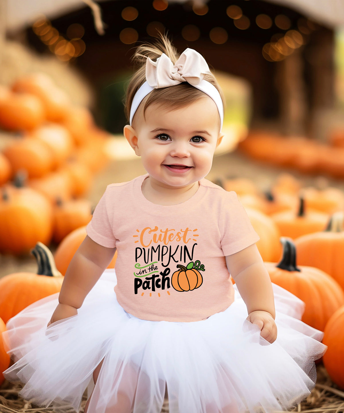 Cutest Pumpkin in the Patch Peach shirt detail view