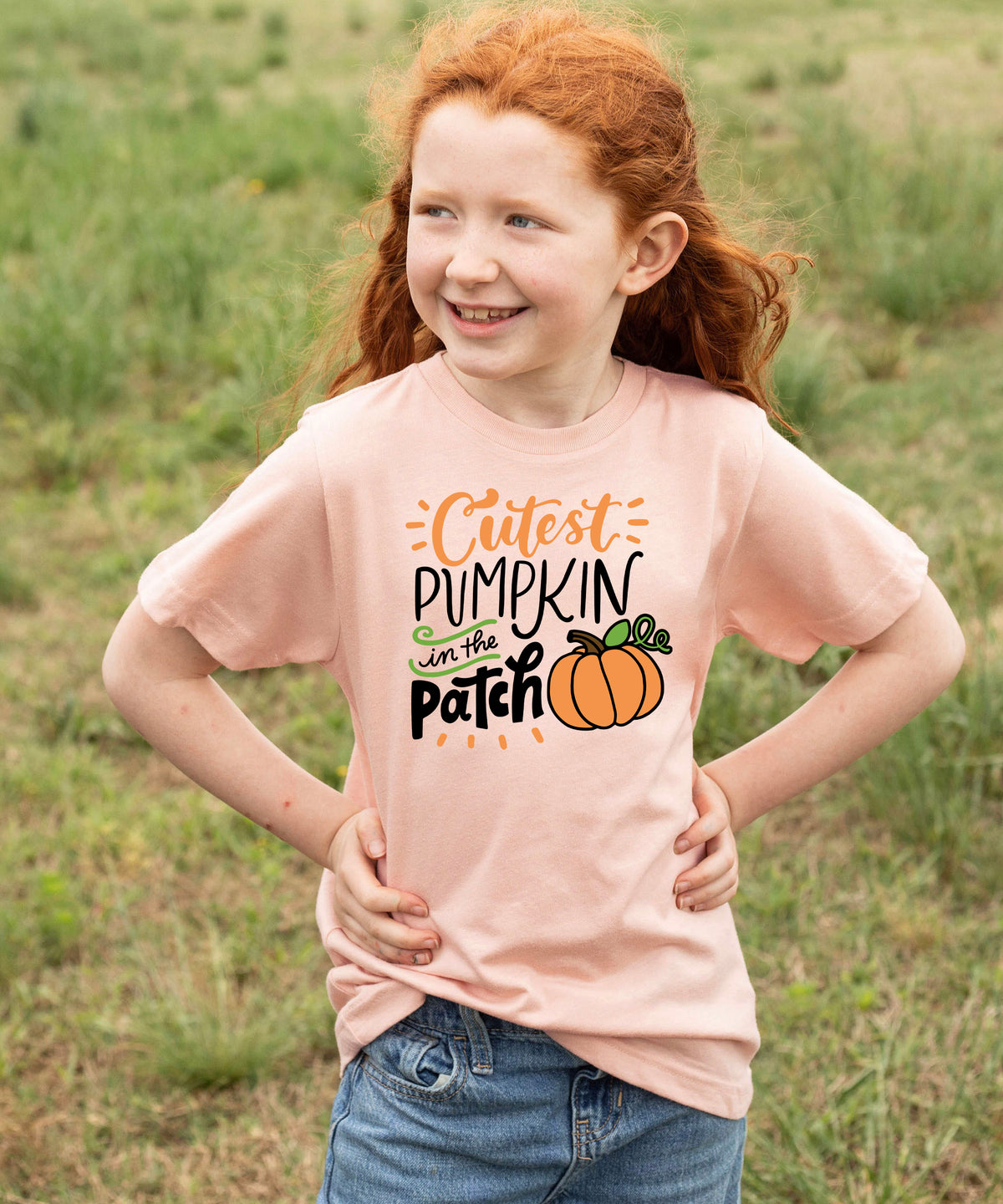 Cutest Pumpkin in the Patch Peach shirt styled view