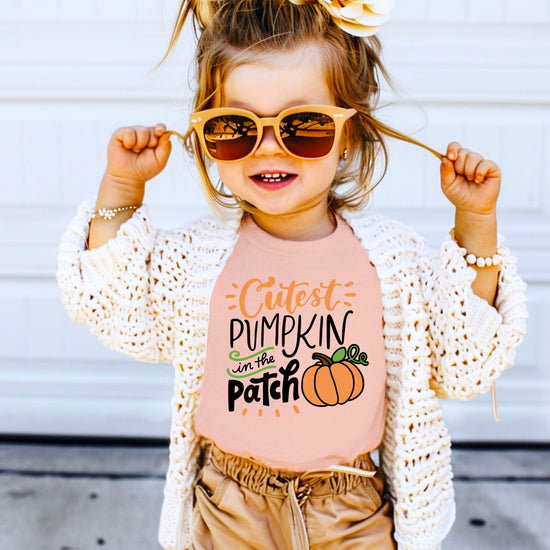 Cutest Pumpkin in the Patch Peach shirt lifestyle view