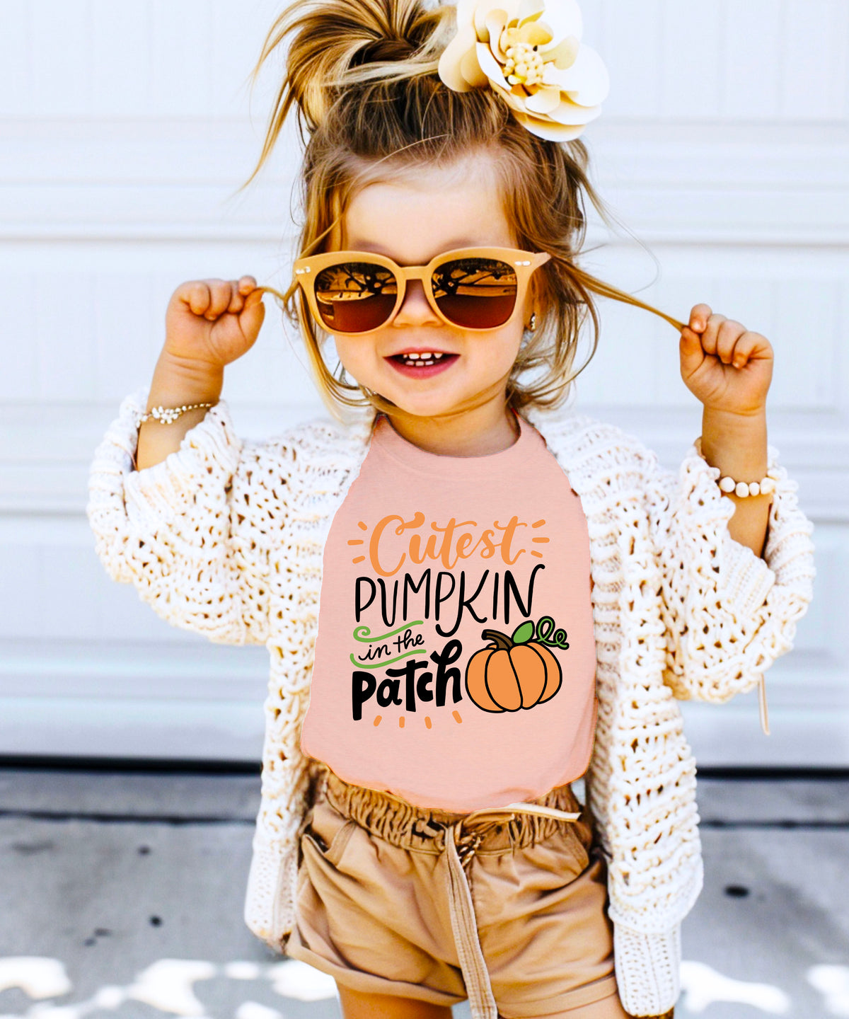 Cutest Pumpkin in the Patch Peach shirt lifestyle view