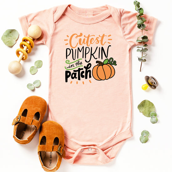 Cutest Pumpkin in the Patch Peach bodysuit detail view