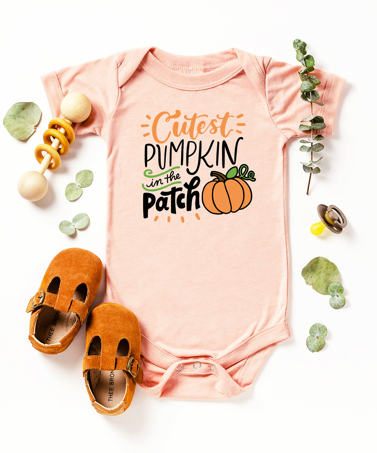 Cutest Pumpkin in the Patch Peach bodysuit detail view