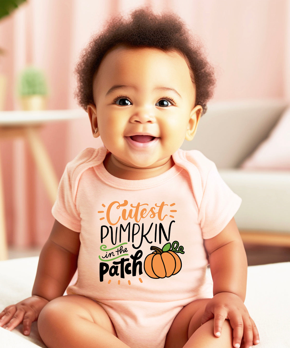 Cutest Pumpkin in the Patch Peach bodysuit styled view
