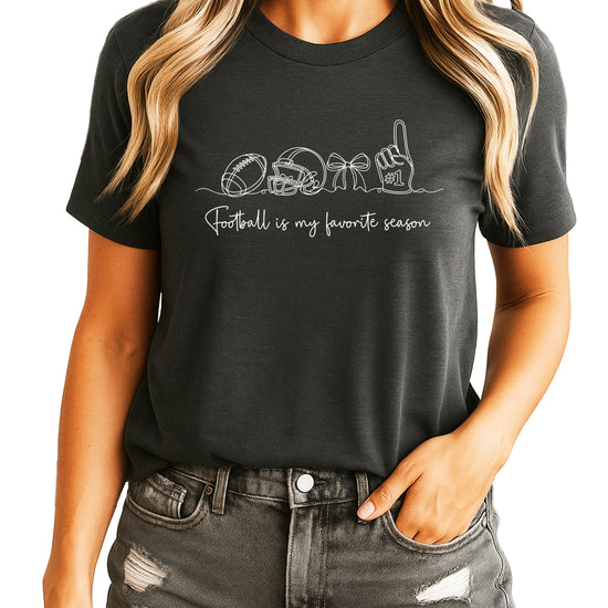 Football is My Favorite Season coquette bow game day tee, Dark Gray Heather Shirt, view 1
