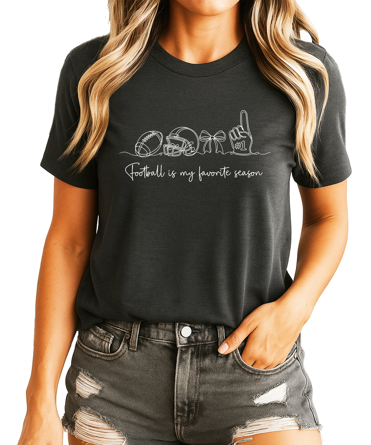 Football is My Favorite Season coquette bow game day tee, Dark Gray Heather Shirt, view 1