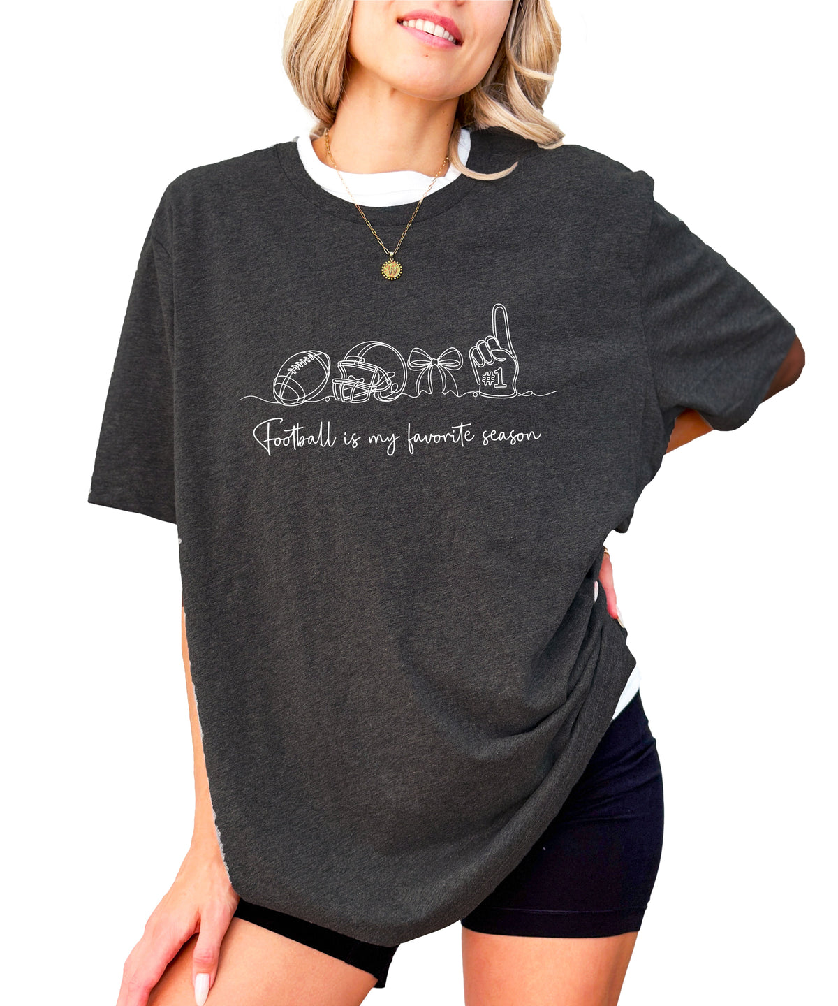 Football is My Favorite Season coquette bow game day tee, Dark Gray Heather Shirt, view 2