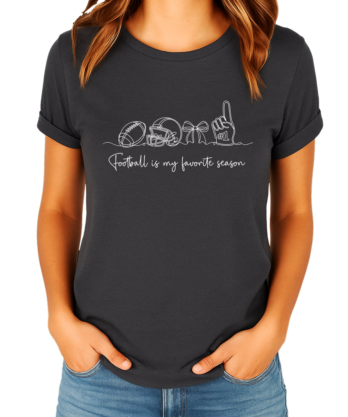 Football is My Favorite Season coquette bow game day tee, Dark Gray Heather Shirt, view 3