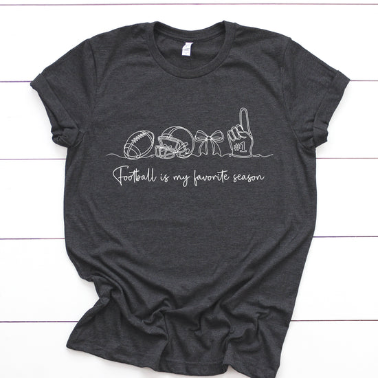 Football is My Favorite Season coquette bow game day tee, Dark Gray Heather Shirt, view 4
