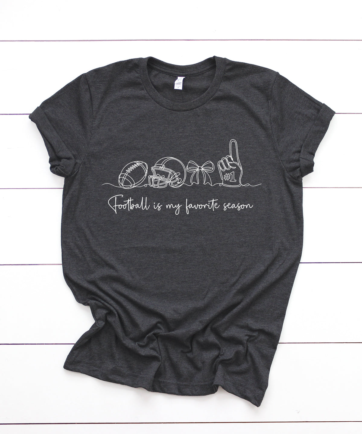 Football is My Favorite Season coquette bow game day tee, Dark Gray Heather Shirt, view 4