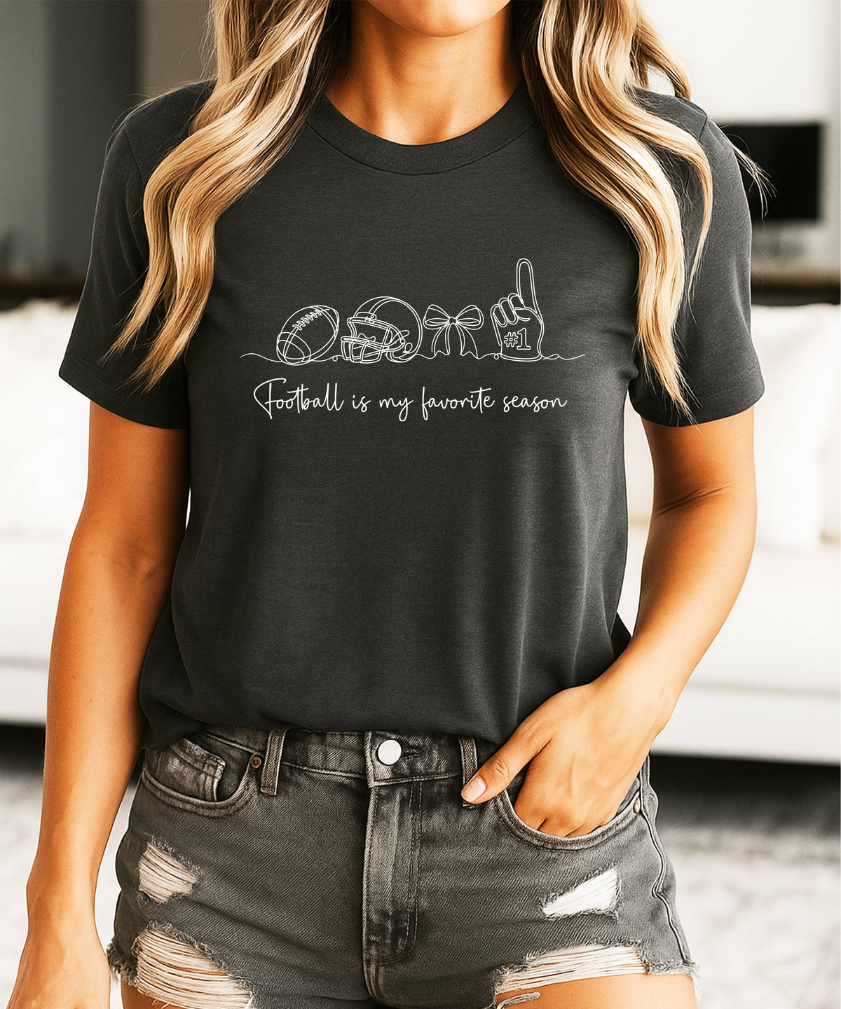 Football is My Favorite Season coquette bow game day tee, Dark Gray Heather Shirt, view 5