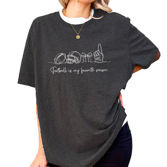 Football is My Favorite Season coquette bow game day tee, Dark Gray Heather Shirt, view 6